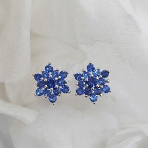 Sterling Silver Blue Flower Stud