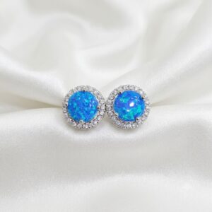 Sterling Silver Opal cz Halo Earring