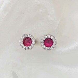 Sterling Silver Ruby Red Cz Halo Earring