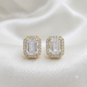 9ct Gold White Sapphire Halo Rectangle