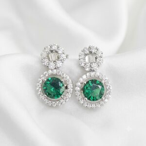 Sterling Silver Emerald Green Cz Drop Halo