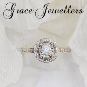 9ct Gold Diamond Solitaire Halo Ring