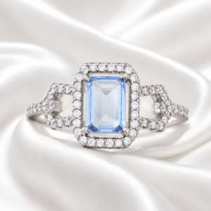 Sterling Silver Blue Rectangle Cz Ring