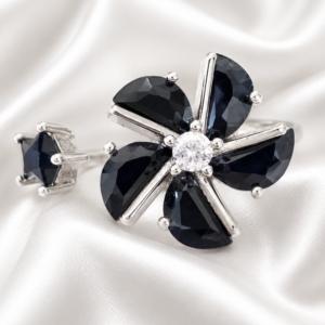 Sterling Silver BlackCubic Flower Ring