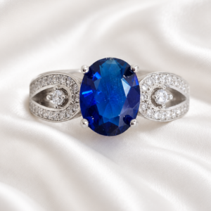 Sterling Silver BLue Cz Oval Ring