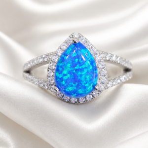 Sterling Silver Opal CZ Halo RIng