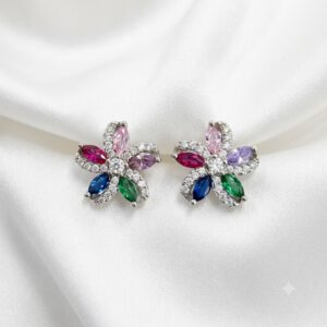 Sterling Silver Tutti Frutti Flower Stud