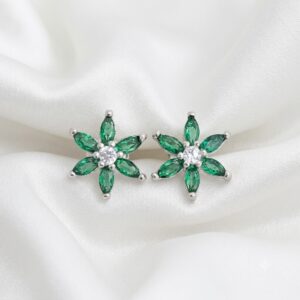Sterling Silver Emerald Green Cz Flower
