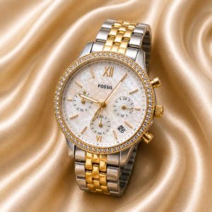 Fossil two tone cz Bezel chrono watch