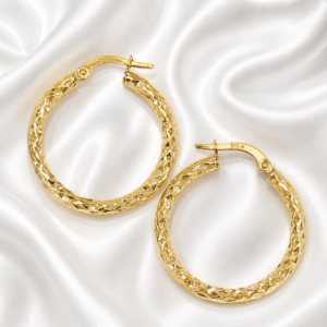 9ct Gold Dia Cut Hoop Earring