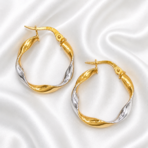 9ct Gold Two Tone Twist Hoop Earring