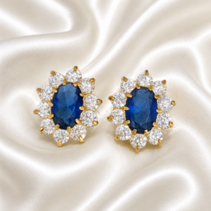 9ct Gold Sapphire Oval Halo Earring