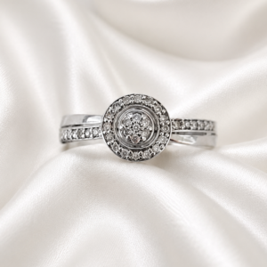 9ct White Gold Natural Diamond Round cluster cross over ring