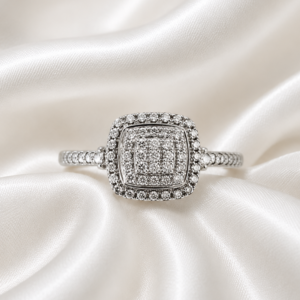 9ct White Gold Natural Diamond Cluster square pave Ring