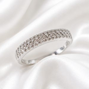 9ct White Gold natural Diamond double row Band