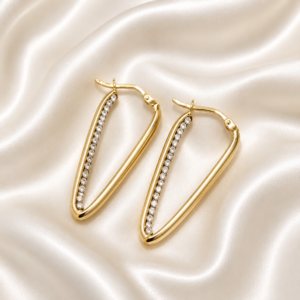 9ct Gold cubic encrusted wishbone Hoop Earring