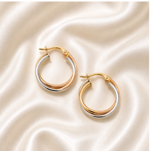 9ct Gold two tone Cross over Hoop Earring