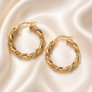 9ct Gold Two Tone Rope Twist Hoop Earring