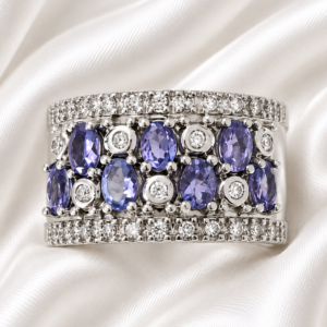 9ct White Gold Tanzanite and Natural Diamond Ring
