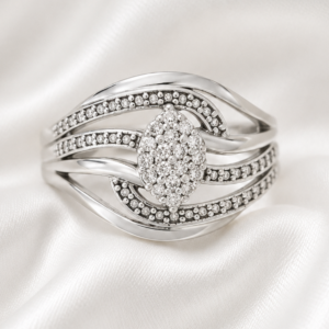 9ct White Gold Natural Diamond Open Design Ring