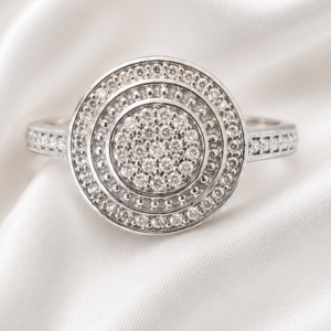 9ct White Gold Round Pave Natural Diamond Ring