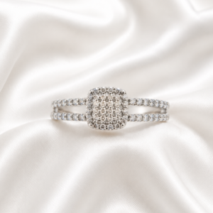 9ct White Gold Natural Diamond Double Row Cluster Ring
