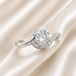 Sterling Silver cubic Solitaire curved ring