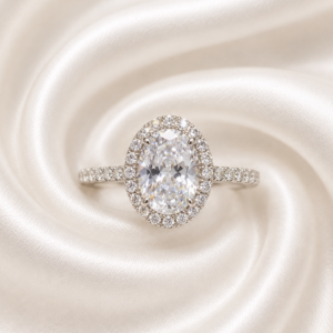 Sterling Silver cubic oval halo ring