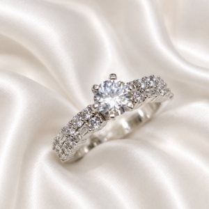 Sterling Silver double row solitaire ring