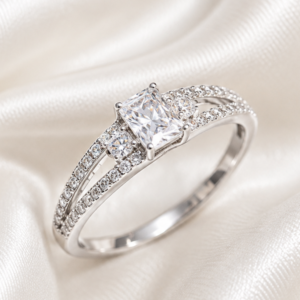 Sterling silver Double row cz split ring
