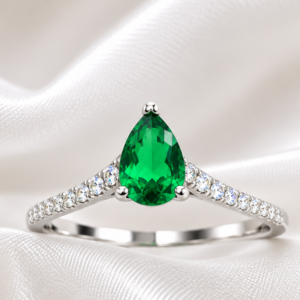 Sterling Silver Emerald Green cubic Wishbone ring