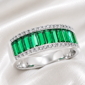 Sterling Silver Emerald Green Baguette Ring