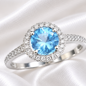 Sterling Silver Blue round halo ring