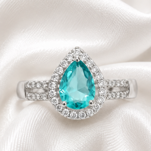 Sterling Silver Blue teardrop halo ring