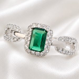 Sterling Silver Emerald Green cubic Dress ring
