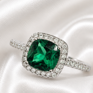 Sterling Silver Emerald Green cubic Square halo ring